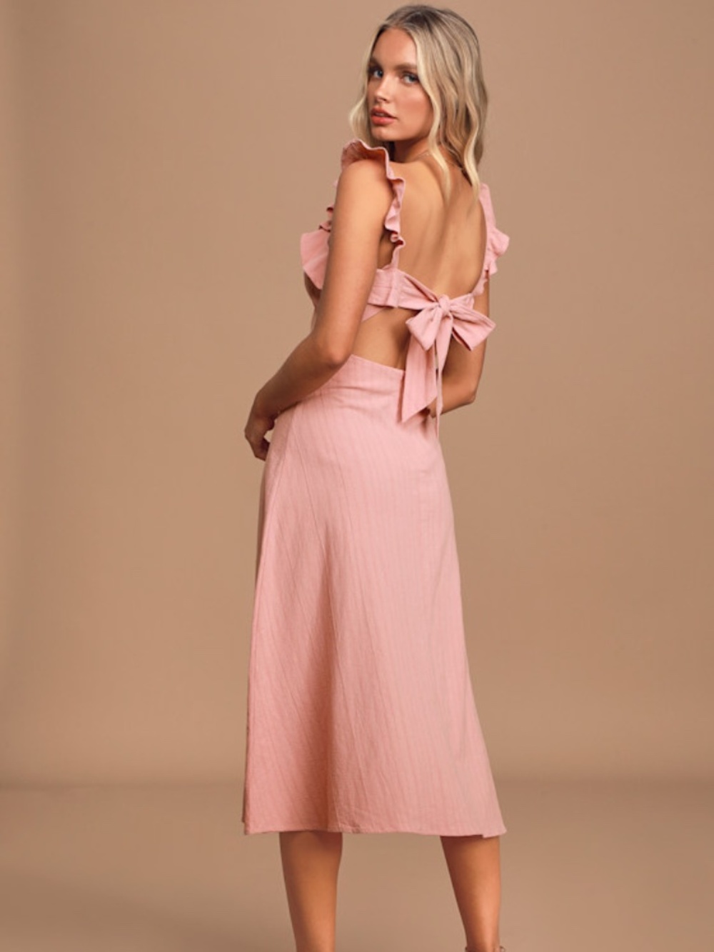 Lulus Tied To Your Love Dusty Pink Tie-back Ruffled Midi Dress - Size XS